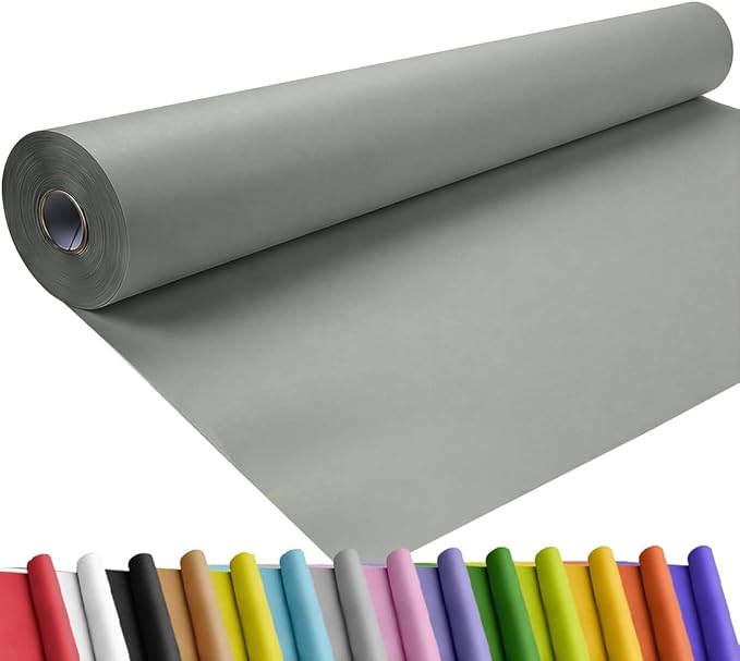 SMART&CASUAL 48" x 1,500" (125') Light Grey Kraft Craft Paper Roll for Gift Wrapping Bulletin Board Bouquet Flower Kids Art Packing Parcel Table Covering 80GSM 55LB (Light Grey, 48" x 125')