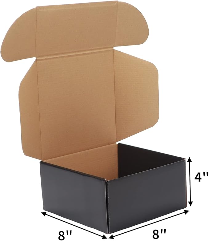 EXYGLO Shipping Cardboard Boxes for Small Business, Packing and Mailing, 8x8x4 - Pack of 25, Black