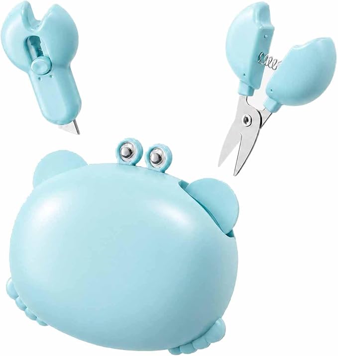 Crab-Shaped 4-in-1 Multi Tool Opener, Magnetic Fridge Magnet, Beer Bottle Opener, Retractable Box Cutter & Mini Scissors, Compact Kitchen Gadget for Home Office (blue)