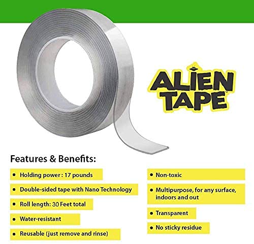 Heavy Duty Double Sided Tape, Nano Tape, Feet Clear Adhesive Tape for Poster Photo Wall Decor As Seen on TV, (4 Rolls - 20 Feet Total)