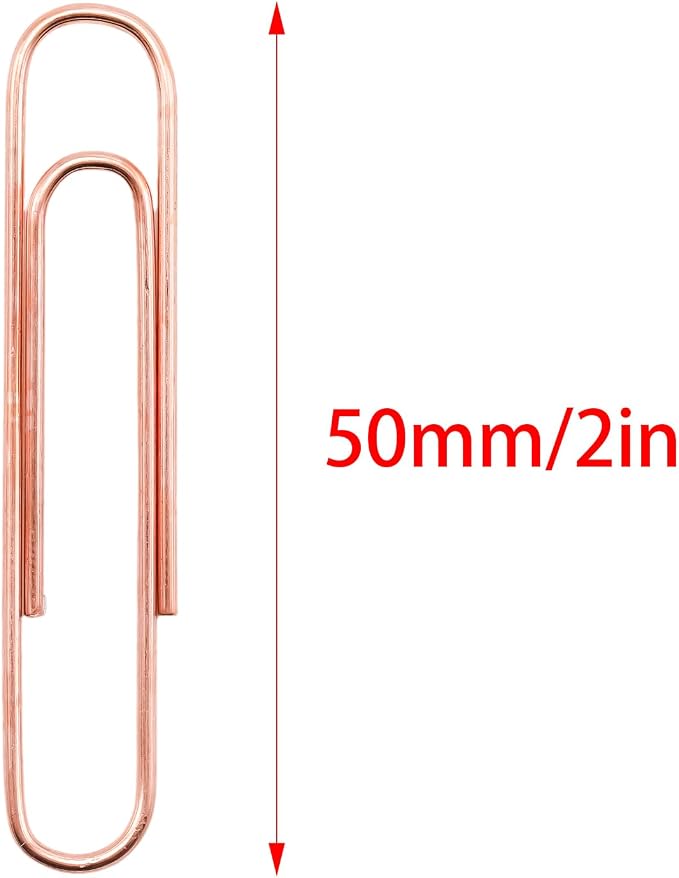 100 Pcs Rose Gold Paper Clips, 2 Inch (50mm) Colorful Paperclips | Reusable Big Paperclips, Colored Jumbo Paper Clips, Rust Proof, for Office, School, DIY, Bookmarks and Document Organization