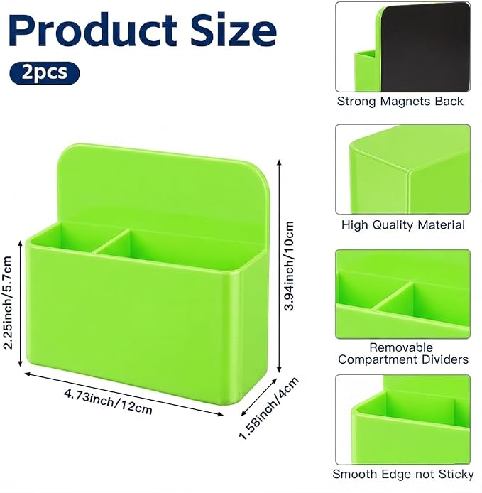 Magnetic Pencil Pen Holder, 2 PCS Dry Erase Marker Holder for Whiteboard, Green Magnet Storage Pencil Cup Case Box Fridge Organizers Locker Accessories for Office School Classroom Teacher Must Haves