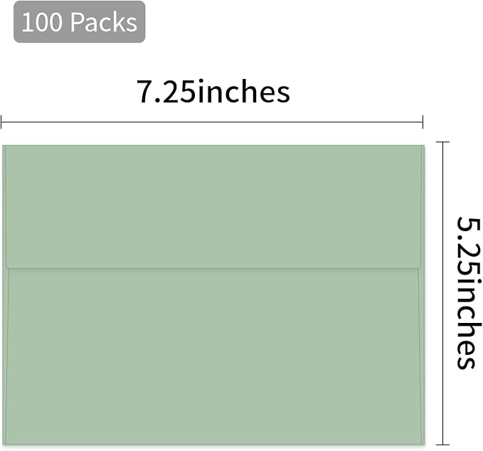 100 Packs 5x7 Sage Green 5x7 Envelopes, A7 Envelopes for Invitations