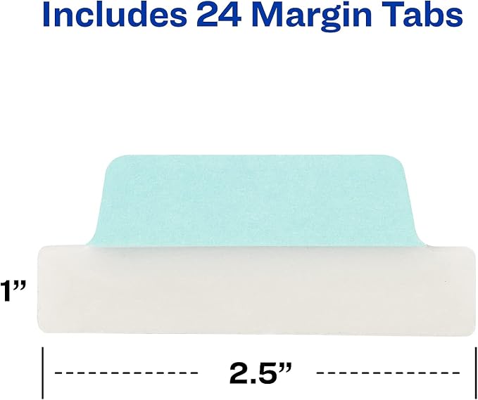 Avery Margin Ultra Tabs, 24 Repositionable Sticky Tabs, 2.5" x 1", 2-Side Writable Page Markers in Assorted Pastel Colors, 1 Pack (74769)