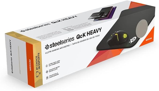 SteelSeries QcK Heavy - Cloth Gaming Mouse Pad - Extra Thick Non-Slip Rubber Pad - Exclusive Microfiber Surface - Size M PC
