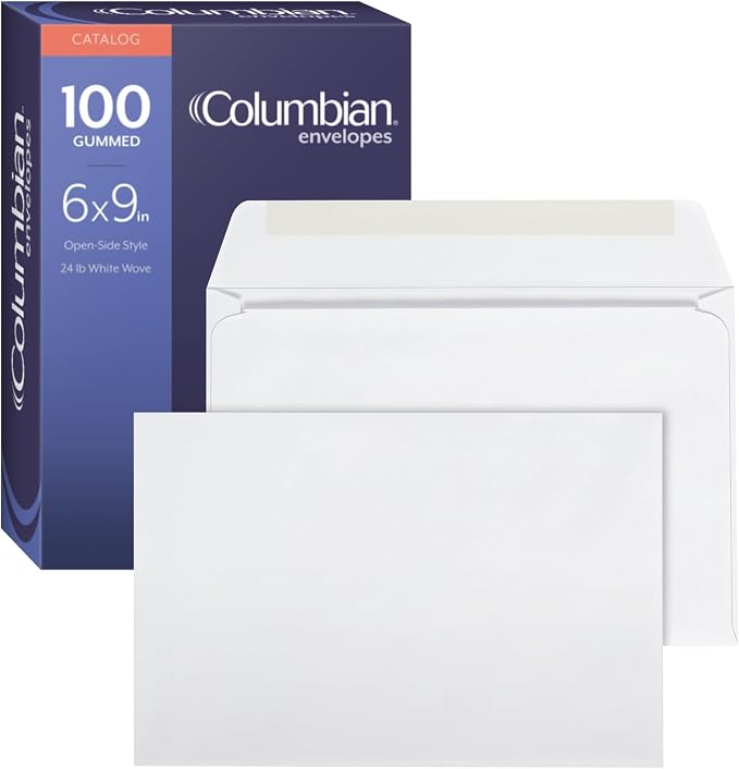 Columbian 6 x 9 Booklet Envelopes,Windowless,White,Gummed Closure,Mailing Envelopes,100/Box (COLO915),(Pack of 10)