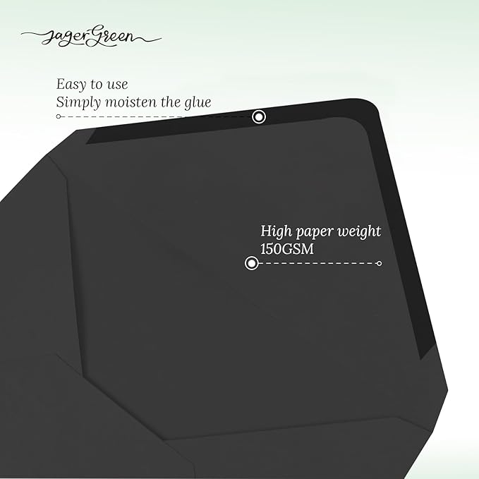 50 Pack 5x7 Envelopes Letter Size, Black A7 Envelopes Self Seal for Wedding Invitation, Envelope 5.4x7.6 for Greeting Cards, Photos, Baby Shower, Graduation, Thank You Cards, Announcements