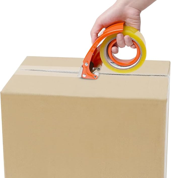 PROSUN 2 Pack Heavy Duty Metal Packing Tape Dispenser Gun and 2 Replacement Blades:2-inch Wide Tape Dispenser for Shipping, Moving, Office & Warehouse(2026 NEW Set 2" Blue + 2" Orange)