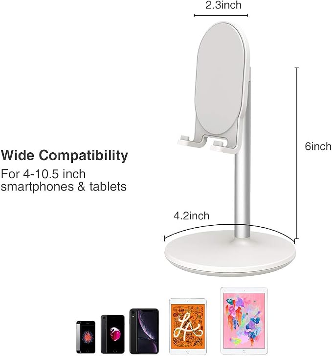 Bright Stone Phone Stand for Desk, Adjustable Cell Phone Holder for Desk, Compatible with 4"-12.9" Phones/Tablet/iPhone/iPad/Switch (White)