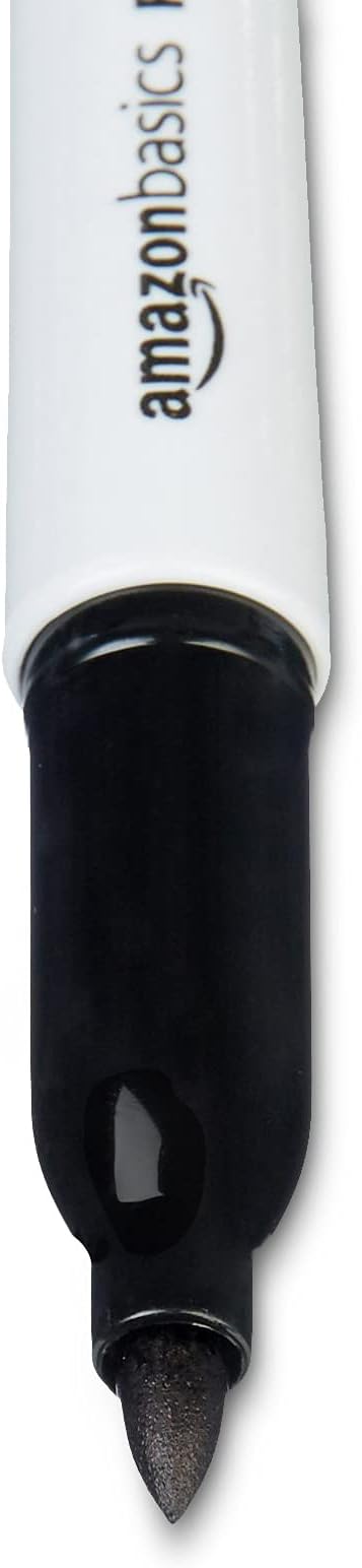 Amazon Basics Fine Tip Permanent Markers for Writing, Drawing, Quick Drying, Office, School, and Home Use, Black, 48 Pack