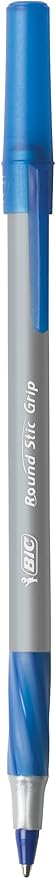 BIC Round Stic Grip Xtra Comfort Blue Ballpoint Pens, Medium Point (1.2mm), Excellent Writing Pens With Soft Grip for Superb Comfort and Control, 12 Count (Pack of 2)