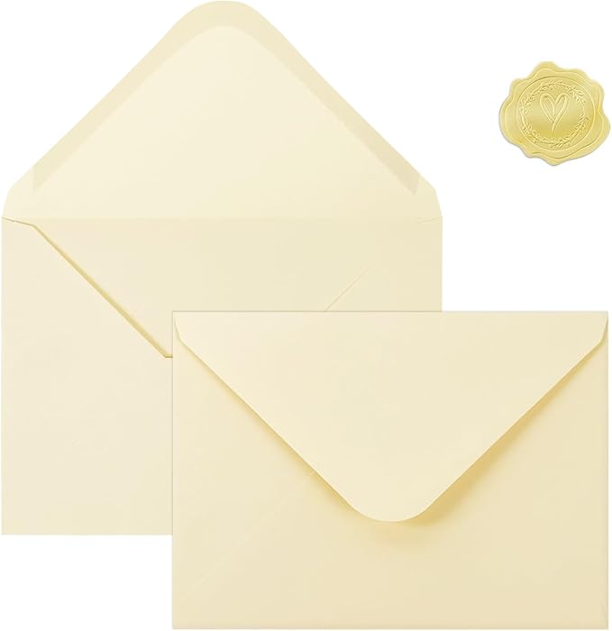 100 PCS Cream Colorful A7 Envelopes with Stickers, 5x7 Envelopes for Greeting Cards, Great for Invitations, Wedding Invitation, Birthday, Baby Shower, Graduation