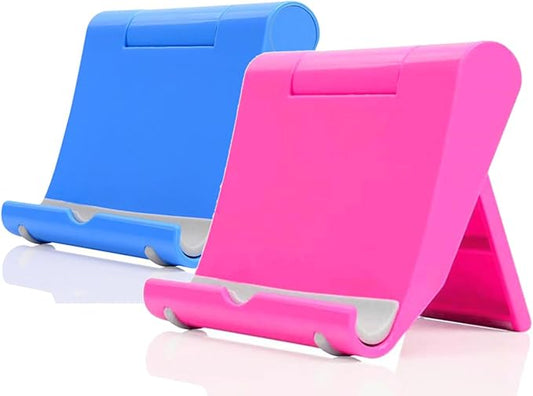 Cell Phone Stand 2 Pack, Desktop Holder for Phones & Tablets (2, Blue+Pink)