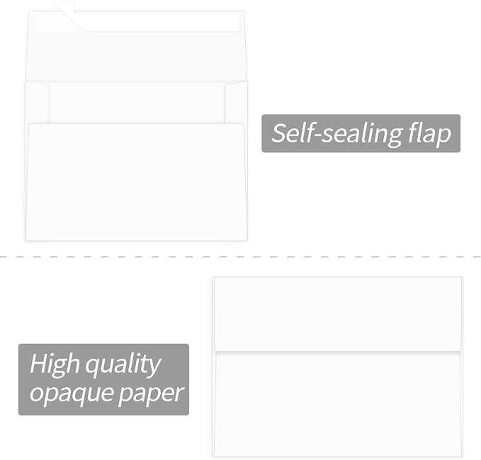 100 Packs 5x7 Envelopes, A7 Envelopes for Invitations | Self seal, Ideal for weddings/graduations/baby showers/ birthdays, 120g thick paper 5.28x7.13.