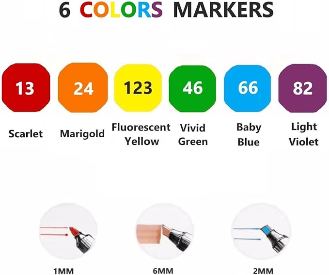 Arhomet 6pcs Multicolor Alcohol Markers Under 6 dallors, Dual Tips Art Markers Drawing Sketched Double Tipped for Beginners Adults