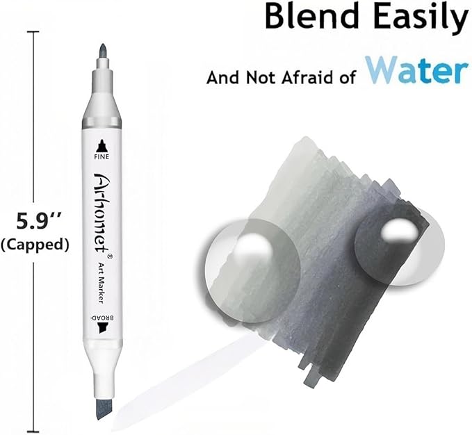 Arhomet 6pcs Grey Gray Alcohol Markers Set for Building Interior Design, Dual Tips Art Markers Drawing Sketched Double Tipped for Adults (Cool Grey)