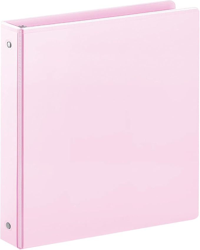 SUIN 1 Inch 3 Ring Binder, Clear 1'' View Presentation Binders with 2 Pockets, Fits 8.5 x 11 Letter Size, Durable Polypropylene, Non-Stick & PVC-Free for School, Office & Home (Pastel Pink)