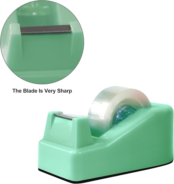 2Pcs Desktop Tape Dispenser with Weighted Nonskid Base, Green | [Tape not Included] [Adhesive Roll Holder]