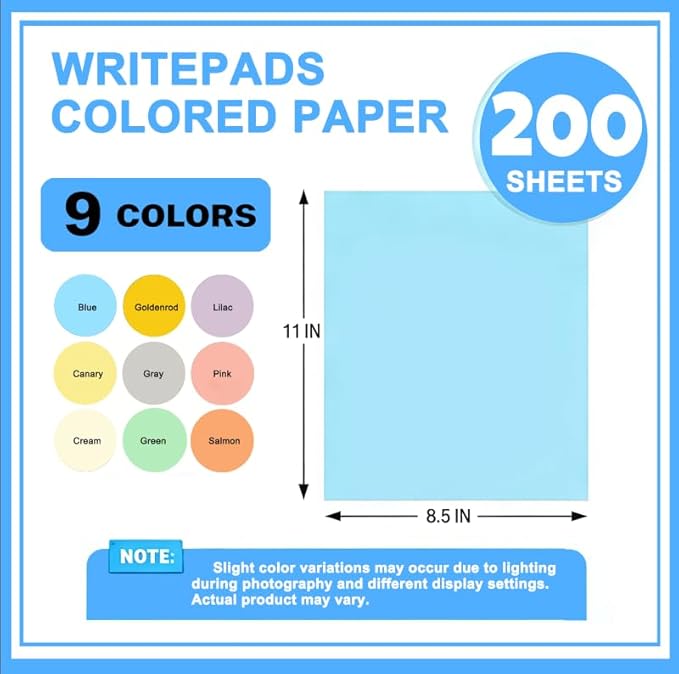 Veritas Color Copy Paper,Multi-Purpose paper,Colored Printer Paper 8.5” x 11”, 20 lb / 75 GSM,Blue,200 Sheets (1 Reams)，Made in USA