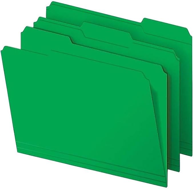Staples Colored File Folders, Letter Size, 3‑Tab Top‑Tab Design, Durable 10.5‑Point Paper Stock, 100/Pack