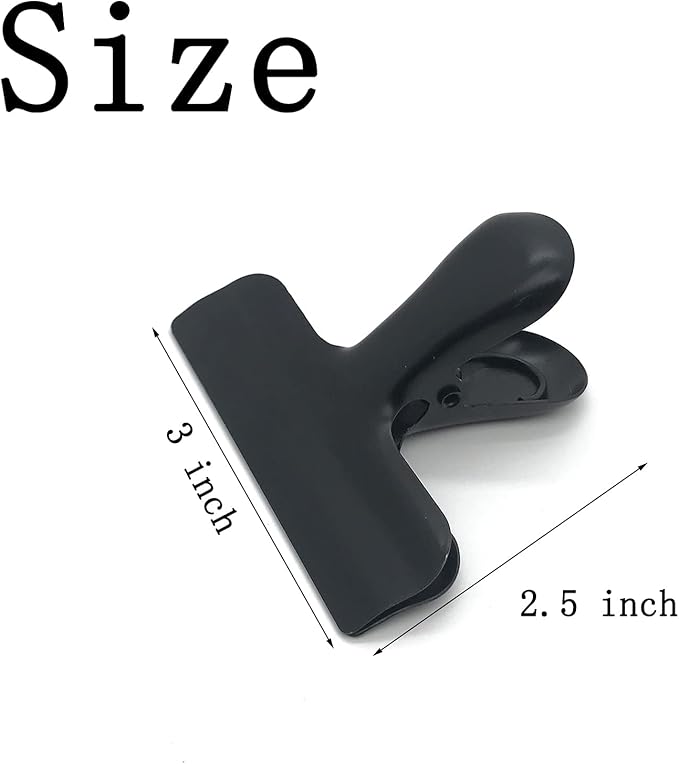8 Pack Metal Chip Clips, 3 Inch Wide Stainless Steel Heavy Duty Food Bag Clips, Black