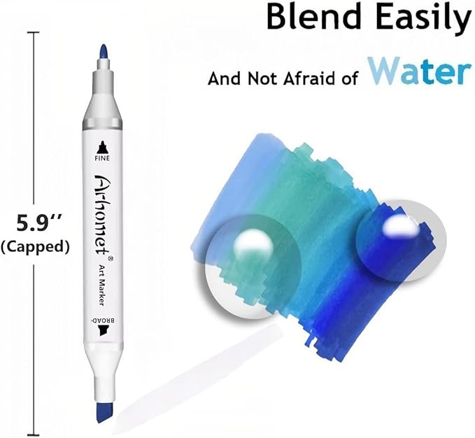Arhomet 6Pcs Blue Colors Sea Ocean Sky Alcohol Markers Set, Dual Tips Art Markers Clear Blending Pen Drawing Sketched Double Tipped for Adults Artists (Blue)