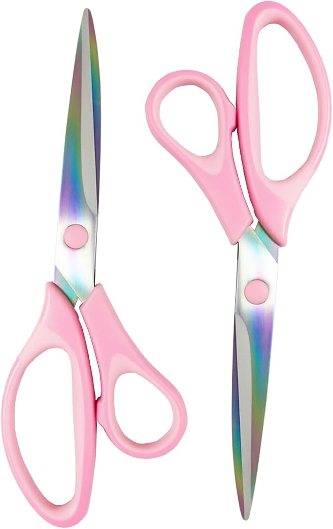 Pink Scissors for Office School Home Craft Sewing Fabric, 8 Inch (2 Pack) | All Purpose, Stainless Steel, Pink