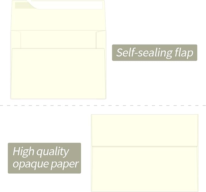 100 Packs Cream 5x7 Envelopes, A7 Envelopes for Invitations | Self seal, Ideal for weddings/graduations/baby showers/ birthdays, 120g thick paper 5.28x7.13.