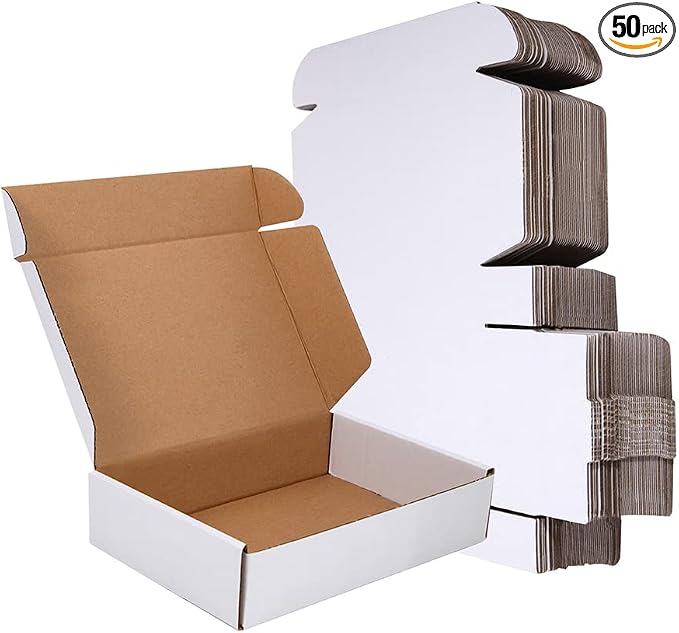 50 Pack 9x6x2'' Small Shipping Boxes, Corrugated Cardboard Mailers for Business, White (CM962)