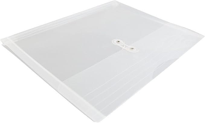 JAM PAPER Plastic Envelopes with Button & String Tie Closure - Letter Booklet - 9 3/4 x 13 - Clear - 12/Pack