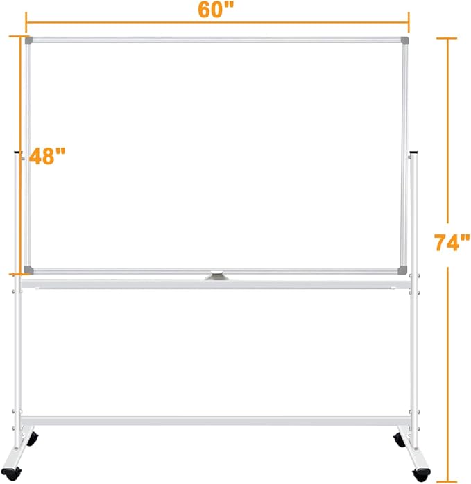 Double Sided Rolling Whiteboard 60 x 48 inch, Large Mobile Whiteboard Magnetic Dry Erase Board Easel Standing Board on Wheels for Office, School, Home, 2 Eraser, 6 Markers, 20 Magnets