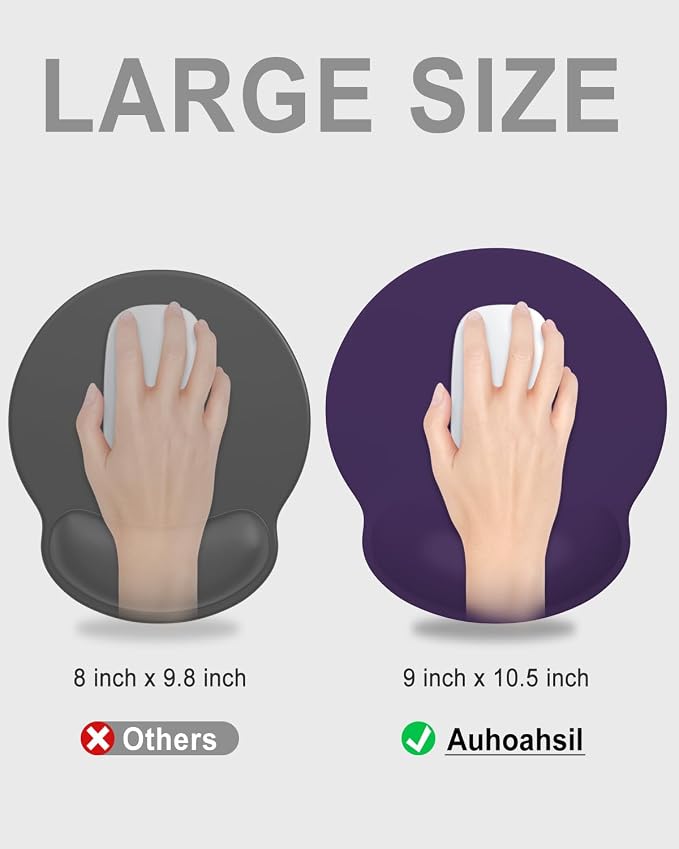 Auhoahsil Mouse Pad, Ergonomic Mouse Pad with Wrist Rest, Pain Relief Computer Gel Mouse Pad Wrist Support for Laptop, Mousepad with Non-Slip PU Base, Mouse Pads for Desk, Dark Purple