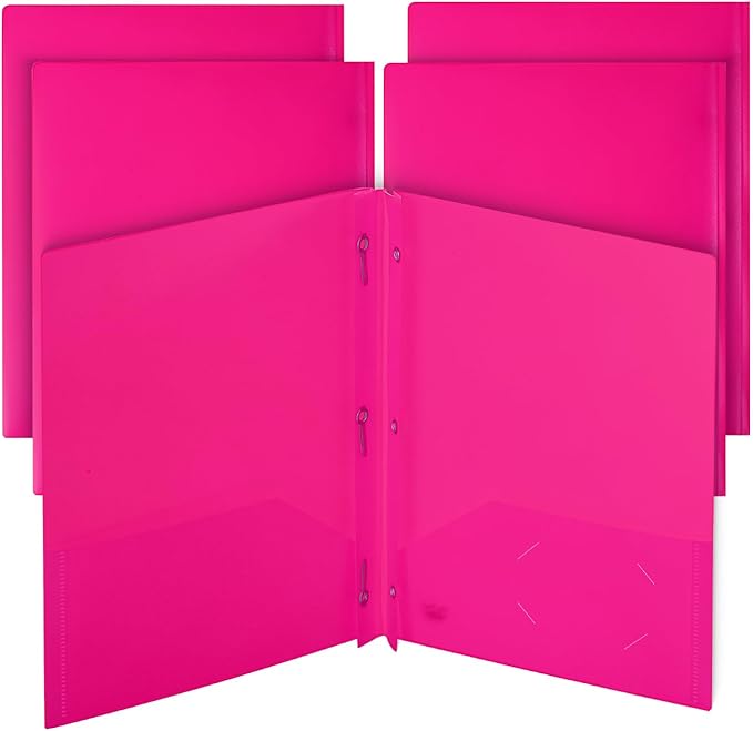 Mr. Pen- Plastic Folders with Pockets and Prongs, 5 Pack, Pink, Pocket Folders, Folders with Prongs, File Folders with Fasteners, 2 Pocket Folder, Folder with Pockets