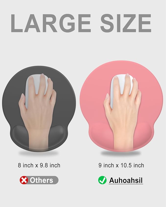 Auhoahsil Mouse Pad, Ergonomic Mouse Pad with Wrist Rest, Pain Relief Computer Gel Mouse Pad Wrist Support for Laptop, Mousepad with Non-Slip PU Base, Mouse Pads for Desk, Pink