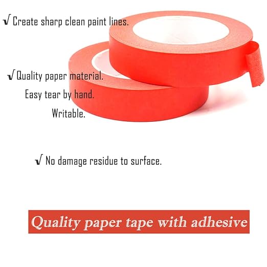 1 Inch Painters Tape, Red Masking Tape 1 Inch Wide 55 Yards X 2 Rolls, Red Paper Tape for Arts DIY Crafts Painting Labeling Decoration School Projects Home Office