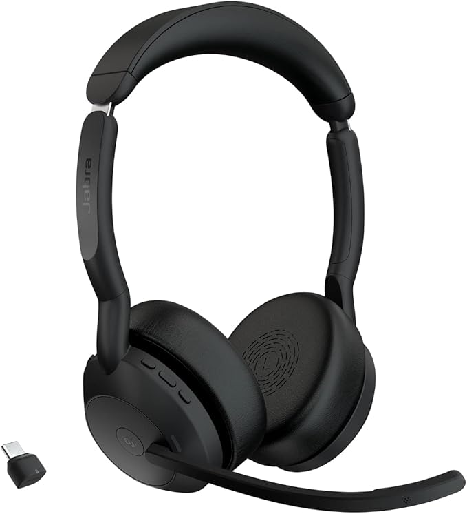 Jabra Evolve2 55 Stereo Wireless Headset - Features AirComfort Technology, Noise-Cancelling Mics & Active Noise Cancellation - Works with UC Platforms Such as Zoom & Google Meet - Black