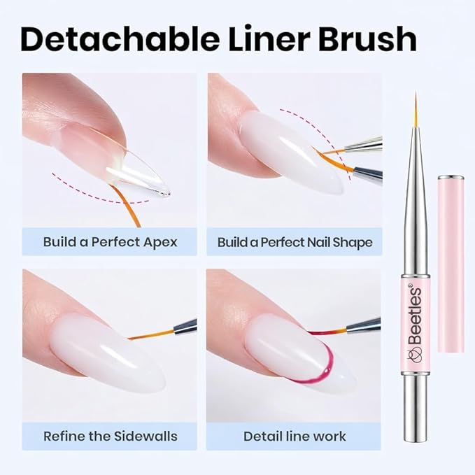 Beetles Builder Gel for Nails 2Pcs, 7 in 1 Clear & Jelly White Building Gel Set HEMA-FREE&TPO FREE with Nail Brush, for Strengthening Natural Nail Apex & Extension DIY Salon at Home,UV LED Lamp Cured