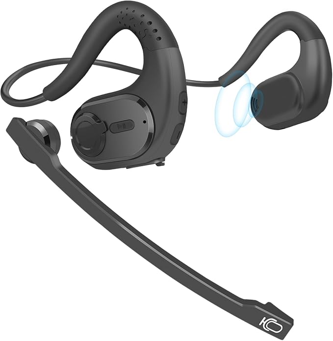 iDIGMALL Bluetooth Headset, Open Ear Headphones with Detachable Microphone | Multi-Point Wireless Headset with DSP Noise Canceling Mic for Phone PC Laptop Office Meeting Home Work, Comfort & Light, 12H