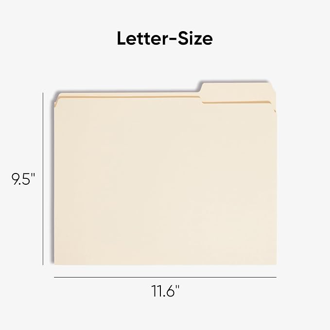 Smead File Folders Letter Size, Reinforced 1/3-Cut Tab, Assorted Positions, Letter Size, Manila Folders 8.5 x 11, 100 per Box (10334)