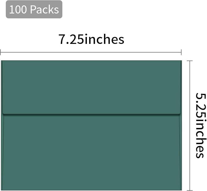 100 Packs Green 5x7 Envelopes, A7 Envelopes for Invitations | Self seal, Ideal for weddings/graduations/baby showers/ birthdays, 120g thick paper 5.28x7.13.