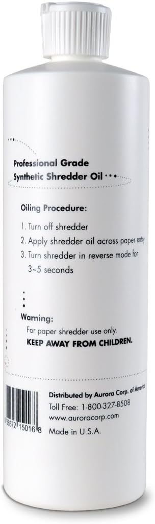 Aurora SL16 Professional Grade Synthetic Shredder Oil, 16 Oz Flip-Top Leak Proof Bottle, Synthetic Shredder Oil 16 oz. Bottle