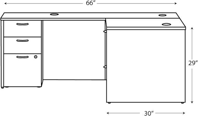 HON MOD L-Desk with Dual Pedestals, Home Office L Shape Executive Desk with Drawers, 66" W x 72" D, Mahogany