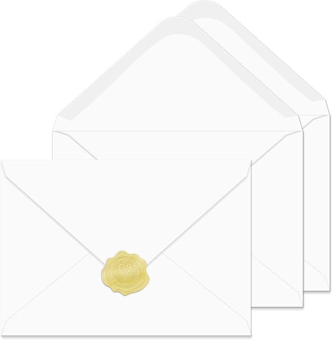 A7 Envelopes 30 Pack White 5x7 V Flap Thick Invitation Envelopes | 150gsm,for 5x7 photos,cards,wedding,birthday,graduation,party,announcements,baby shower,holiday mails,with Stickers