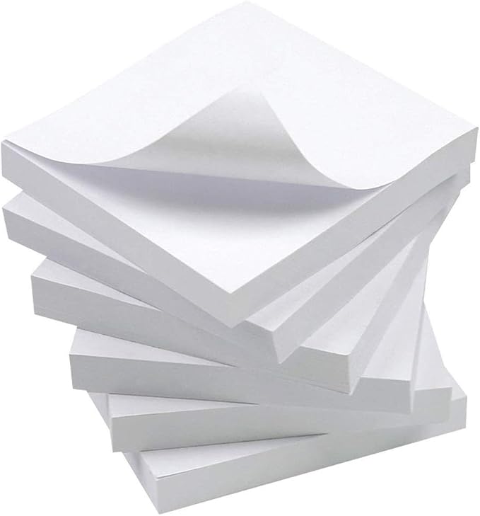 White Sticky Notes, 6 Pads, 3 X 3 Inch, 100 Sheets/Pad, Self-Stick Notes Pads, Easy Post Notes for Office, School, Home (White)