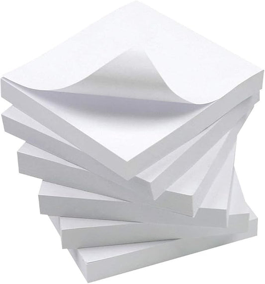 White Sticky Notes, 6 Pads, 3 X 3 Inch, 100 Sheets/Pad, Self-Stick Notes Pads, Easy Post Notes for Office, School, Home (White)