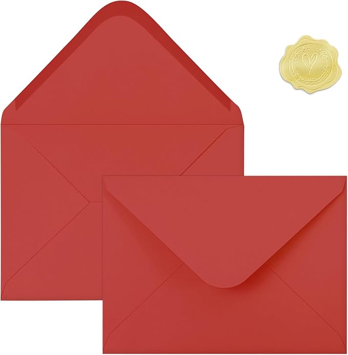 50 PCS Red Colorful A7 Envelopes with Stickers, 5x7 Envelopes for Greeting Cards, Great for Invitations, Wedding Invitation, Birthday, Baby Shower, Graduation