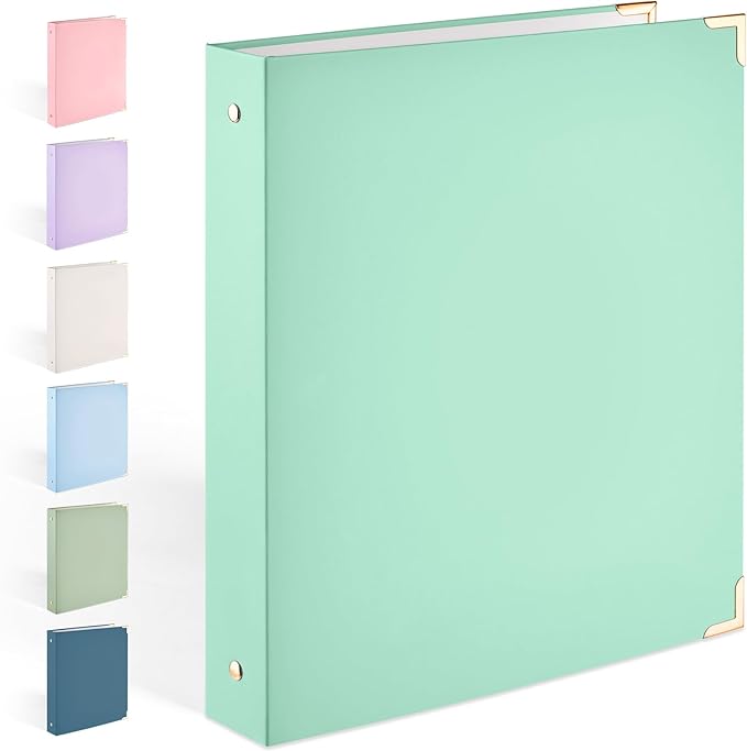 Sooez 3 Ring Binder with Metal Corners, Cute 1 Inch Binders Fits 175 Sheets of Paperwork, Three Ring Recipe Binder with Pocket for Women School Home Office Supplies, Letter Size 8.5x11, Mint Green