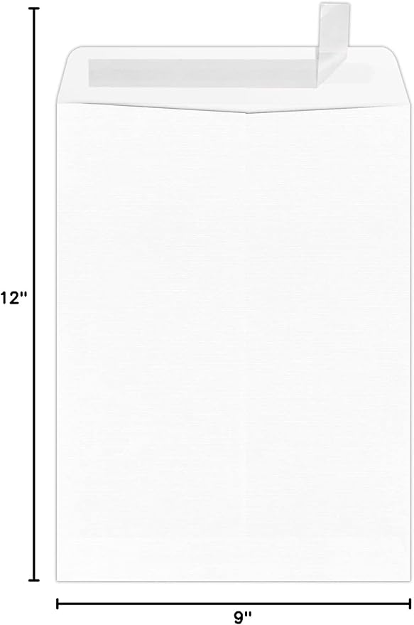 LUXPaper 9 x 12 Open End Envelopes | Peel & Press | White Linen | 80lb. Text | 1,000 Qty
