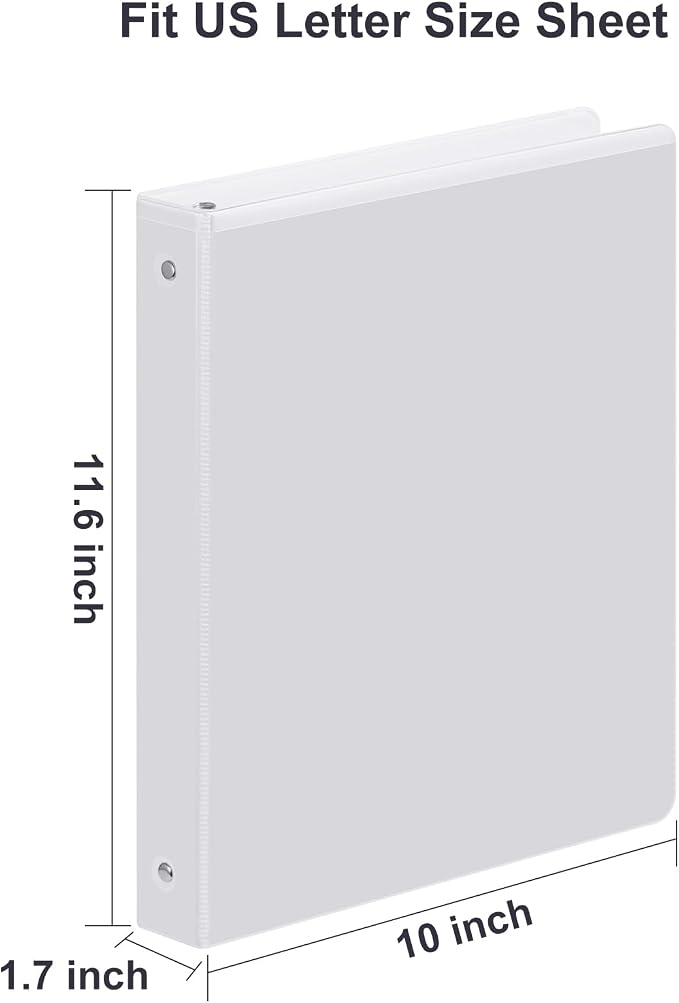 ViVin 1 Inch Binders 3 Ring, One Inch Binder, 8 Pack, White | Sturdy, 2 Interior Pockets, Clear View Cover, PVC-Free, Fits 200 Sheets of 8.5'' x 11'' Paper, Office Home School use