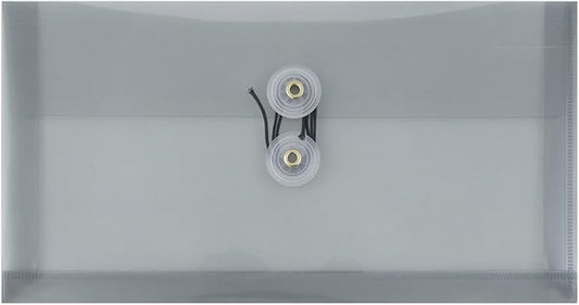 JAM PAPER Plastic Envelopes with Button & String Tie Closure - #10 Business Booklet - 5 1/4 x 10 - Smoke Gray - 12/Pack